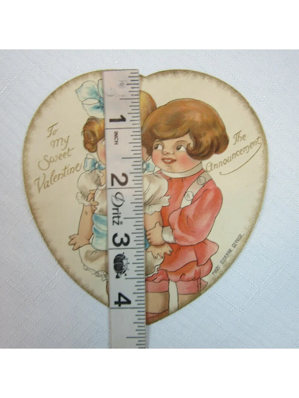 Vintage Valentine 1920s Nister Card Boy & Girl Heart Mary Eleanor George Bavaria